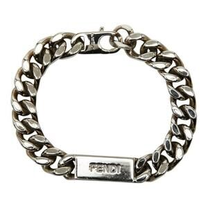 Fendi Logo Plate Chain Bracelet Silver